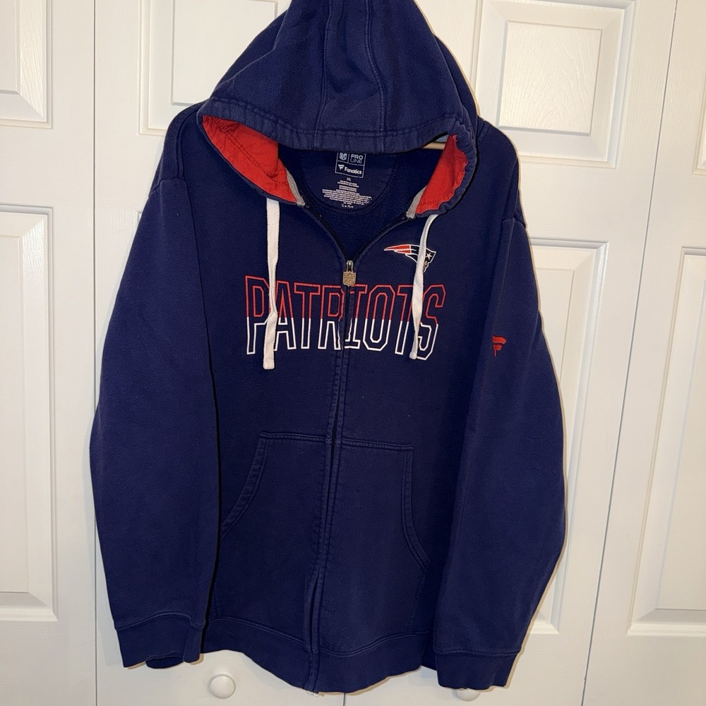 New England Patriots Hoodie NFL Pro Gear Fanatics Full Zip Navy &‎ Red 3XL